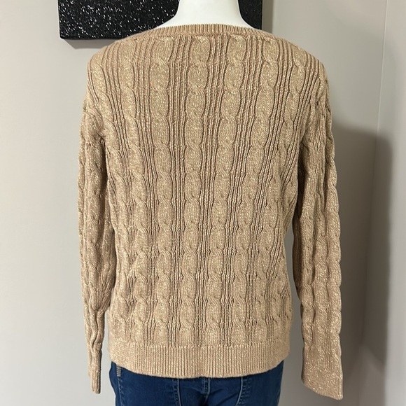 RALPH LAUREN Womens Tan Shimmer Cable Knit Long Sleeve Boat Neck Sweater Sz XL - Picture 7 of 12